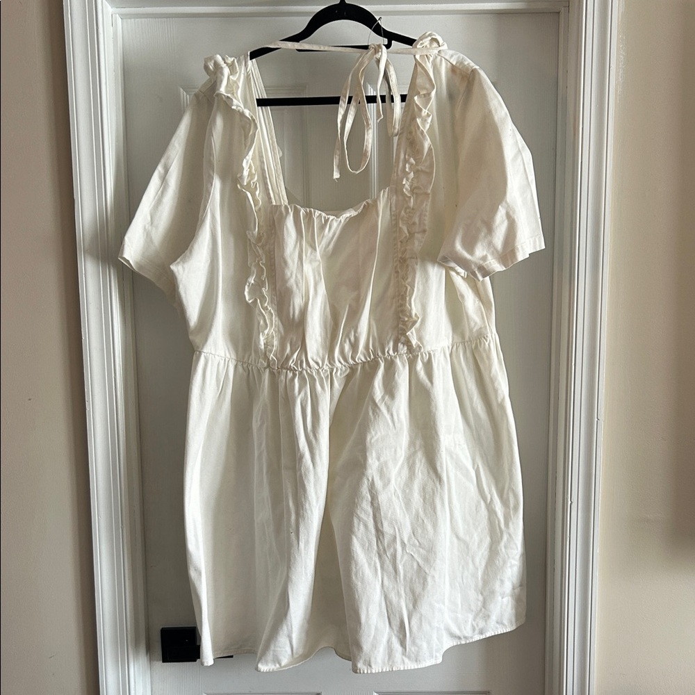New Asos Curve Women's Cream Ruffle-Neck Short Sleeve Dress